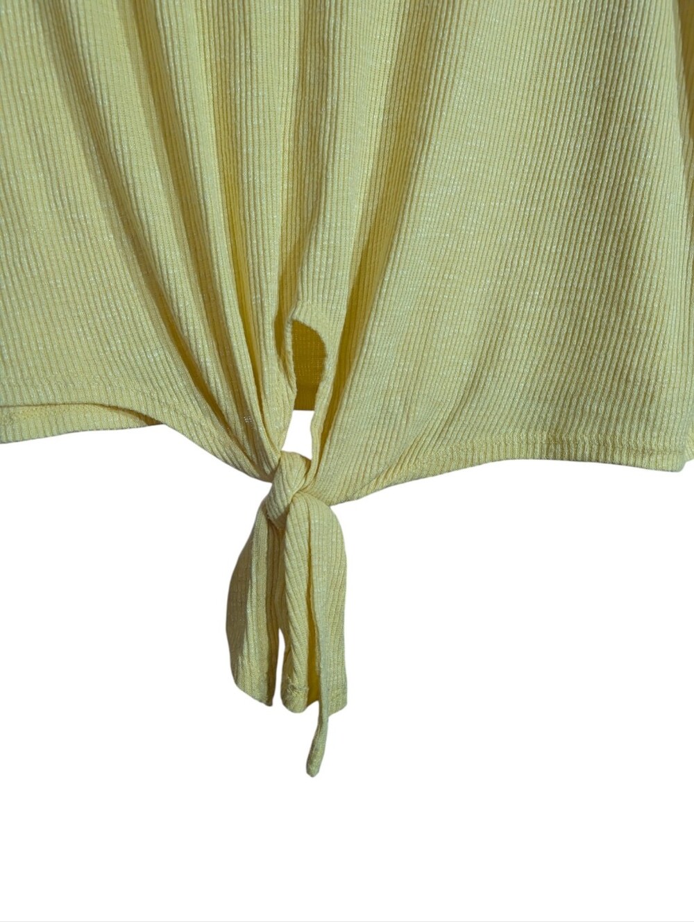 Natural Reflections Yellow Ribbed Tie Front Top Plus Size 1X Soft Stretch V Neck - Picture 5 of 8
